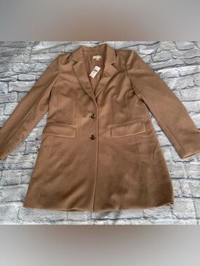 Anthropologie Maeve Slim Straight Longline Blazer Tan Jacket Dress 12 NEW